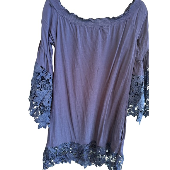 Spring Break Blue Lace Bell Sleeve dress S/M Beachy Boho Resort Vacation - Picture 2 of 7